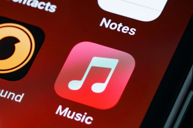 Detailed close-up of an iPhone home screen featuring the music app icon.